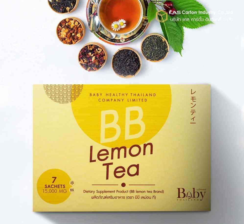 กล่องลูกฟูก สำเร็จรูป และ สั่งผลิต กล่องชาลดน้ำหนัก BB Lemon Tea กล่องกระดาษลูกฟูก SME